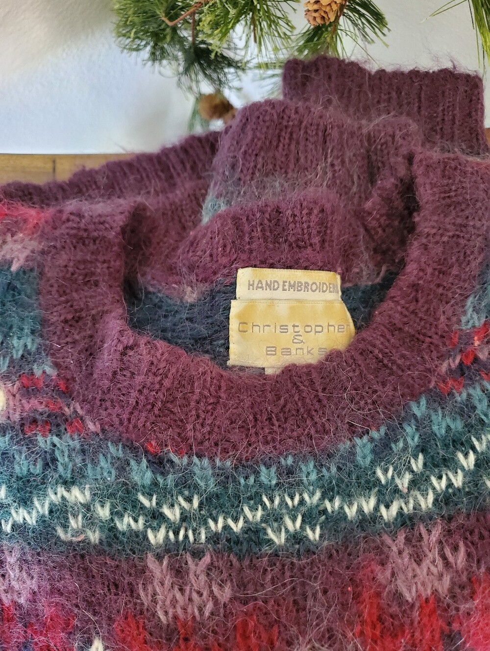Christopher & Banks Mohair Blend Fair Isle Embroidered Sweater Vintage 90s - Picture 10 of 12